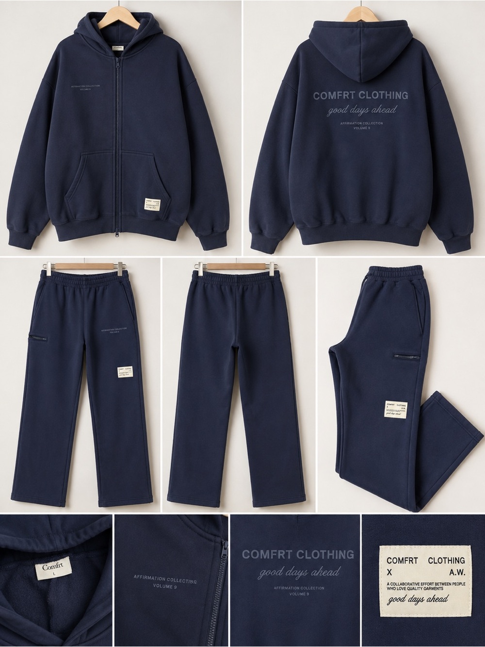 Comfort Clothing Navy Zip Hoodie & Joggers Set